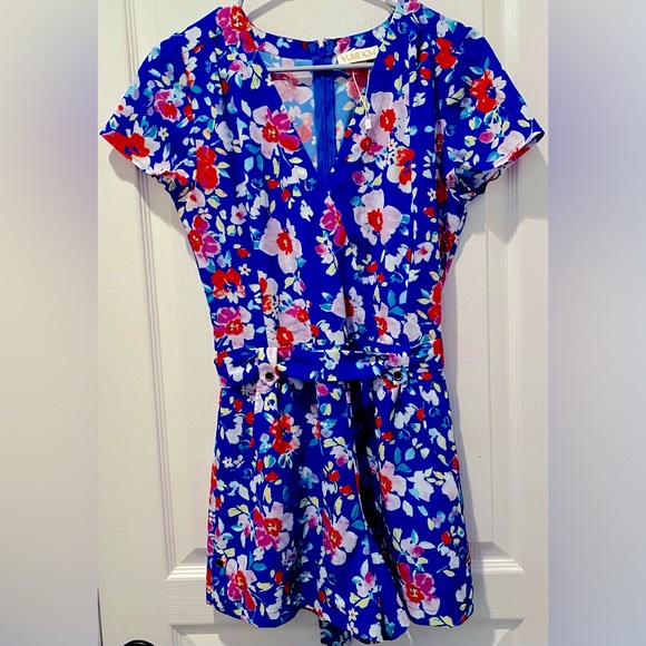 Yumi Kim Short Sleeve Liz Romper in Blue Love Potion Floral - Picture 3 of 11
